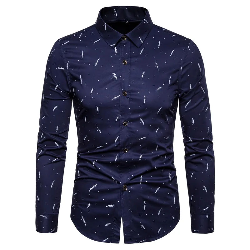 Askfv Men's Casual Flying Bird Print Stand Collar Shirt Long Sleeve Button  Tops