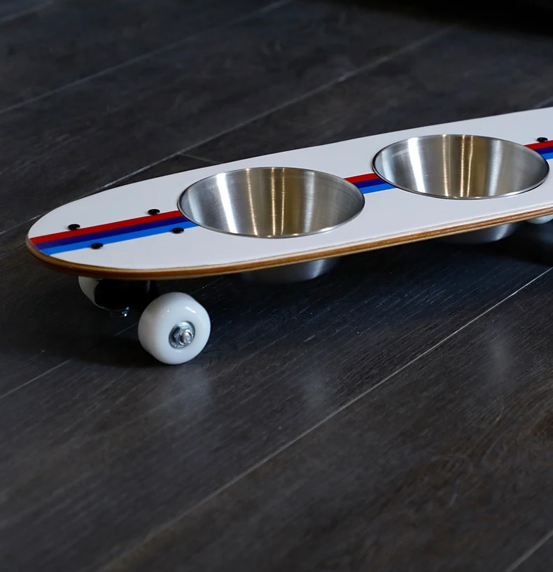 Pet Double Bowl Skateboard-shaped Bowl New Cat and Dog Feeder Stainless Steel Pet Bowl supplier