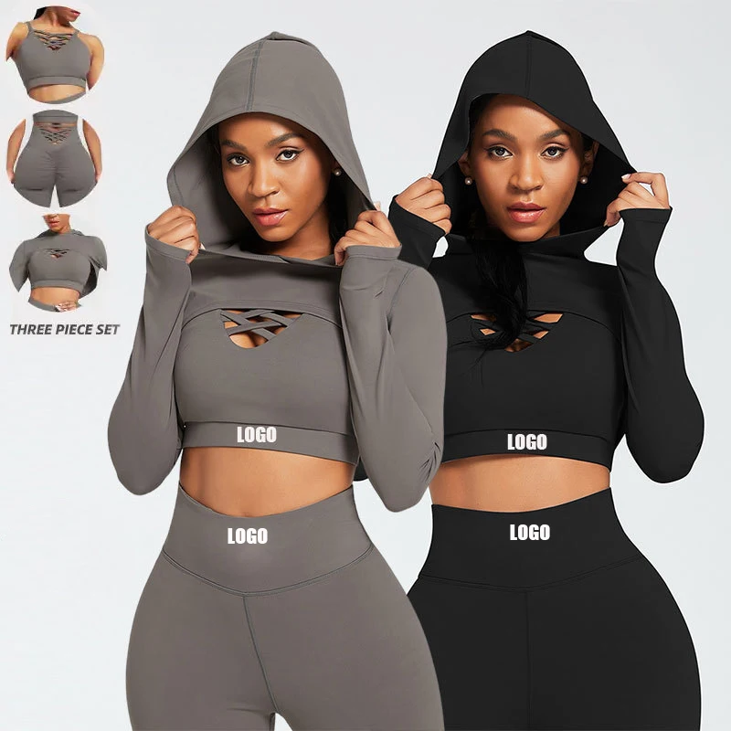 3 Pieces Women Home Gym Fitness Set Workout Slim Fit Coat Wear Clothing ...