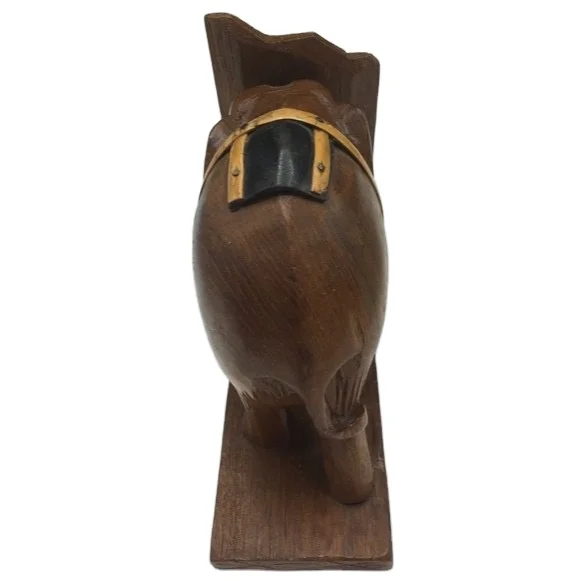 Handmade Elephant Carving in Teak Wood Nautical Style Popular Thai Souvenir Animal Wooden Tools Type