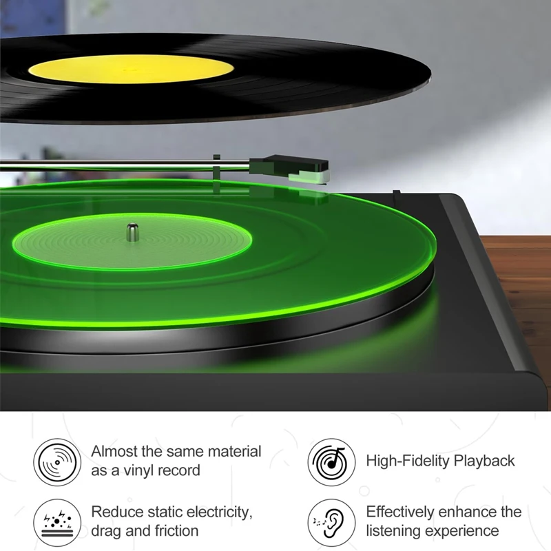 Bespoke Fluorescent Green Acrylic Record Player Platter Slipmat Lucite Round Polished Turntable Vinyl Slip Mats