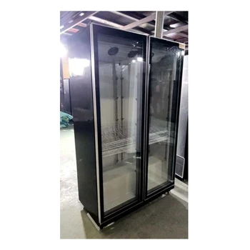 Commercial LED Double Flat Glass Doors Upright Display Fridges Refrigerator