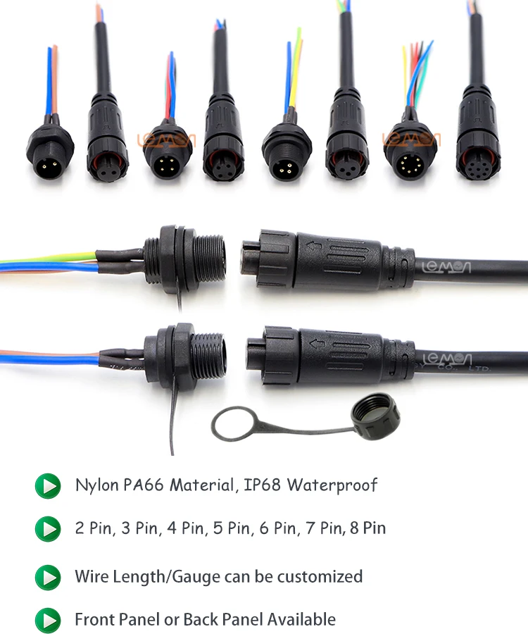 2Pin LED Connector Cable Waterproof IP67 Male Female LED Light Connector 3 4 5 Pin supplier