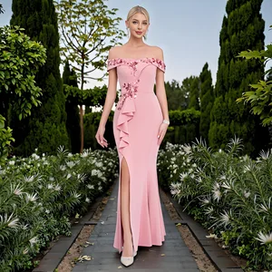 Custom Manufacturer New 3D Rose Embroidery Tulle Sequin Women's Dress Ladylike Banquet Evening Gown Ladies' Party Wear