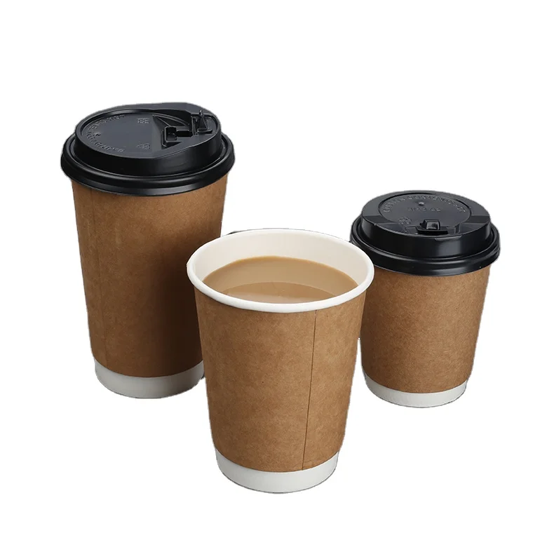 Disposable Strong Double walled Paper Coffee Cup Brown Cups without Lids 