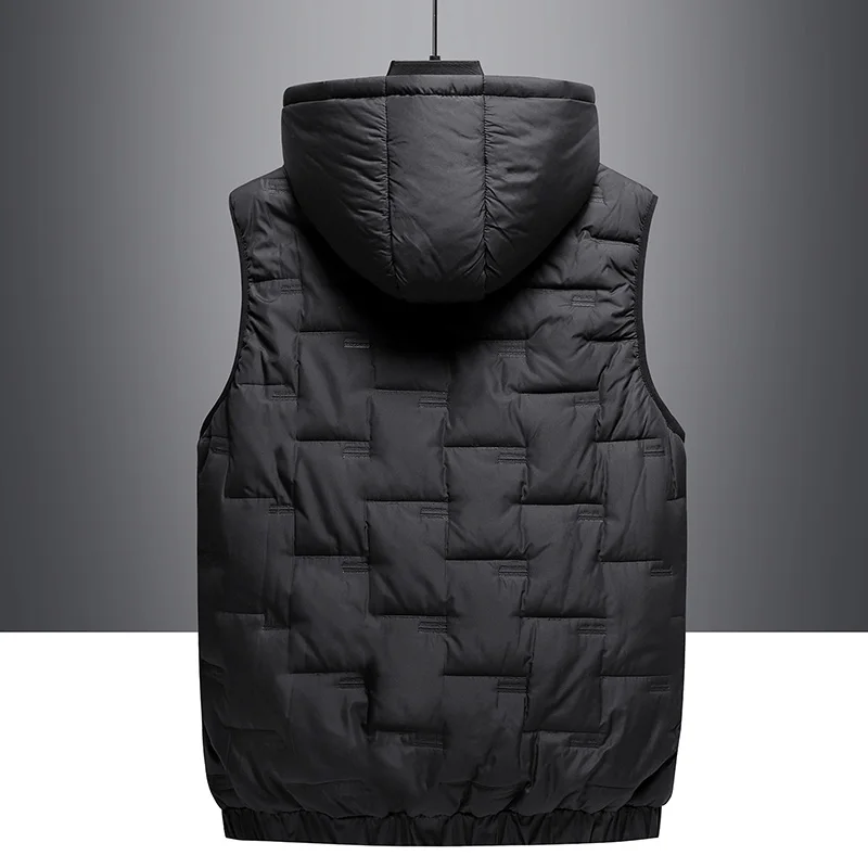 Men winter Stand Collar Zipper Pocket Shiny outdoor warm Jacket Quilted Puffer Hooded Waistcoat Men's Vest_voghion.com