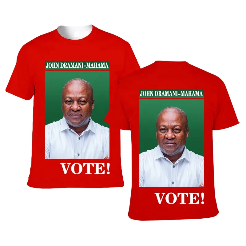 100% Polyester Political Election T-Shirt for Ghana Campaign Custom Digital Printing Character Pattern