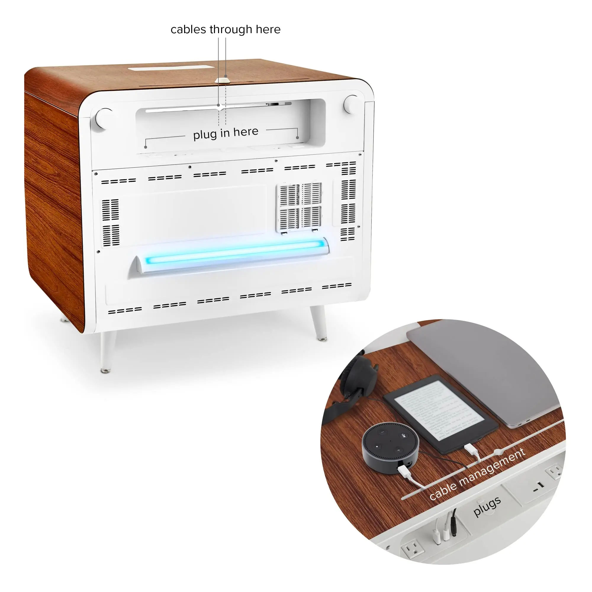 Modern 2drawers Speakers Glass Top Wood Smart Bedside Table