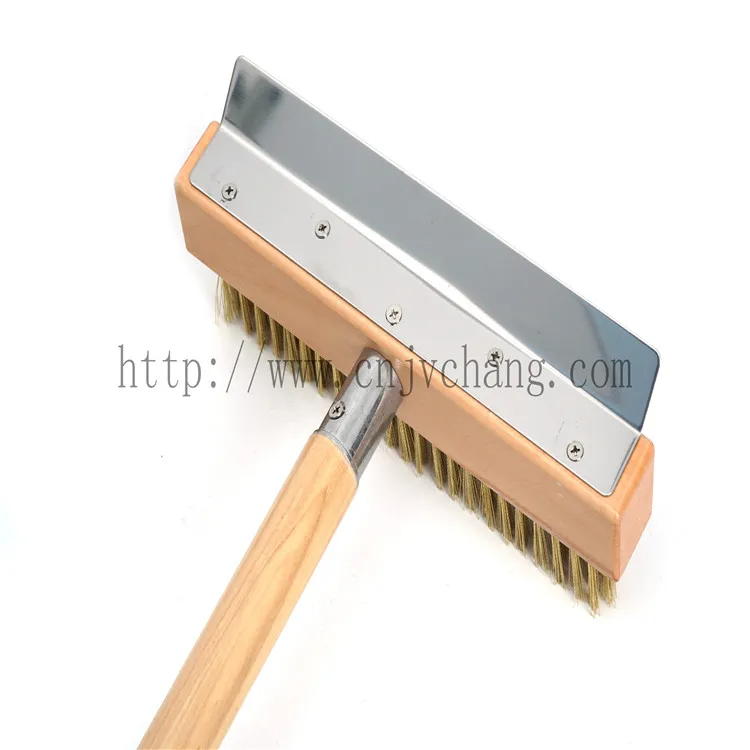 Pizza Oven Brush with Scraper and Wooden Handle 36 Overall Length