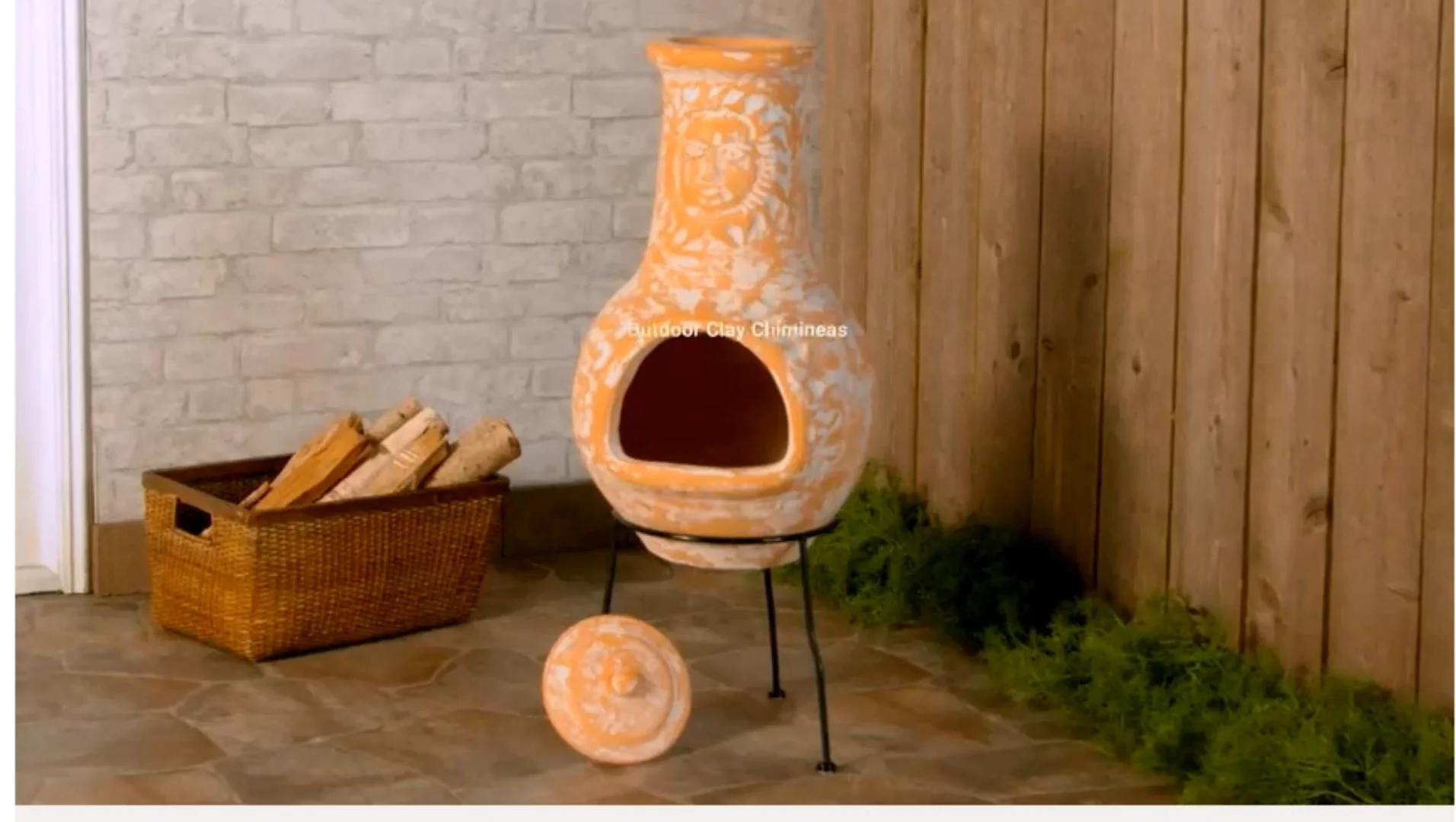 Outdoor Fireplace Wood Burning Clay Chimney With Metal Stand Fire Pit