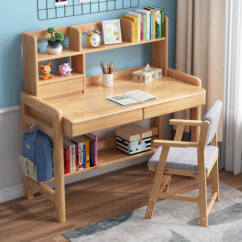 Large Desktop Bookshelf High Quality Solid Wood Single Seat Simple Design  Height Adjustable Children Writing Bedroom Desk