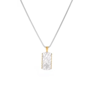 Fashion Jewelry Trendy Texture Hammered Rectangle Jagged Edges Silver Plated Stainless Steel Zircon Cross Box Chain Wholesale