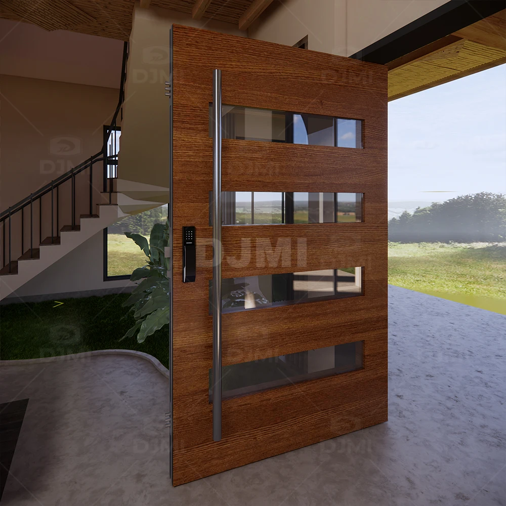 Front Modern Pivot Doors With Handle Wooden Entrance Door Modern Villa Main Door