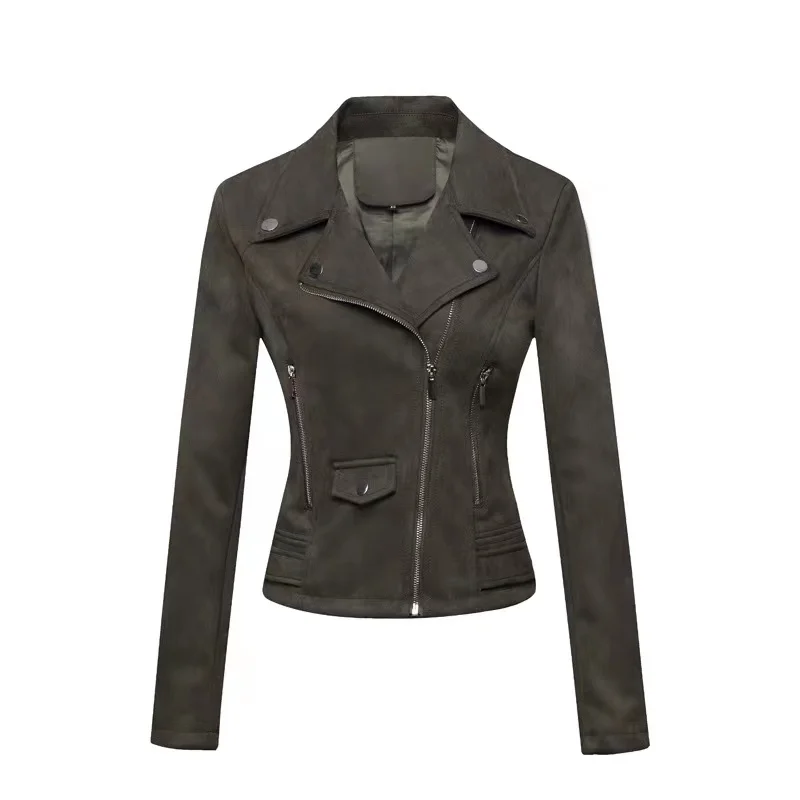 26 China Factory New Autumn Womens Motor Biker Soft Suede Plain Solid Button Casual Short Windproof Eco-Friendly Bomber Jackets