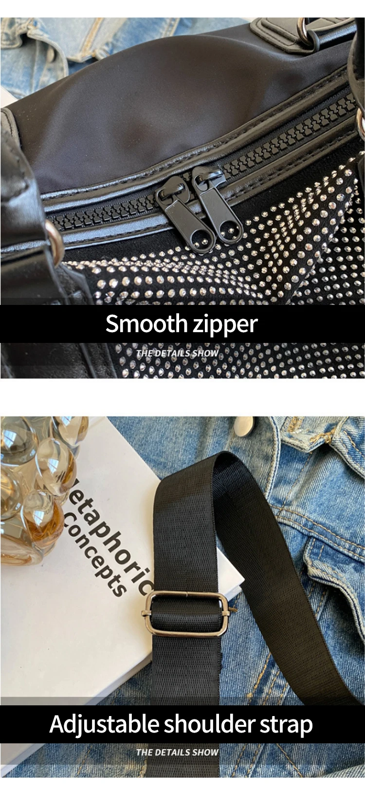 Custom Luxury Designer Bling Rhinestone Diamonds Gym Weekender Over Night Duffel Bag Highend