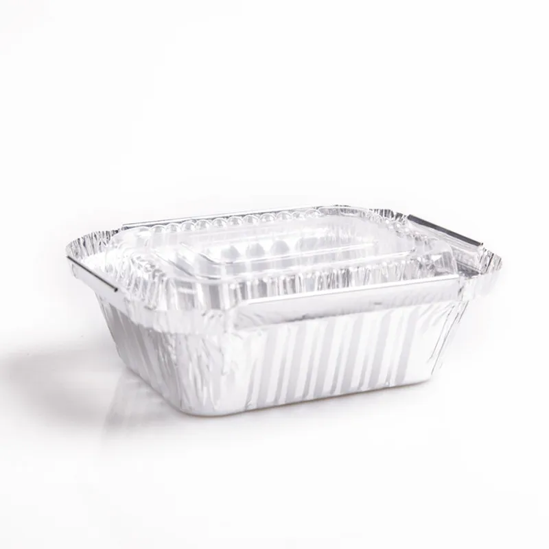 Оптовая продажа, дешевый маленький контейнер для еды для ресторана, 250 мл, одноразовый контейнер для еды из оловянной фольги, прямоугольный поднос из алюминиевой фольги с пластиковой крышкой
