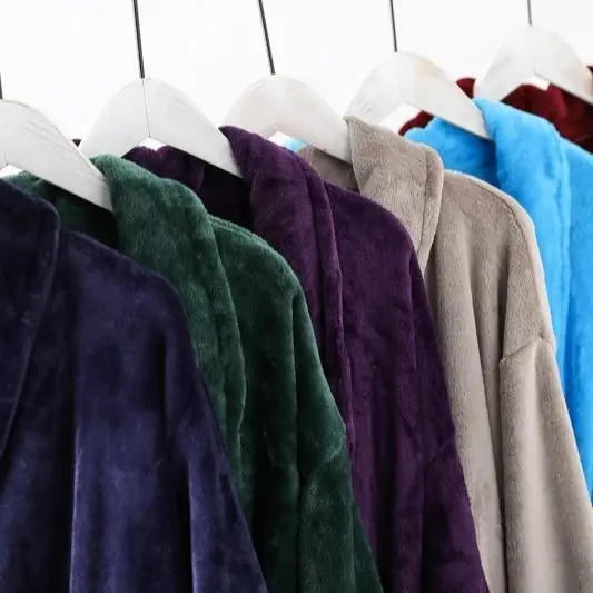 100% Polyester Luxury Plus Size Extra Thick Winter Plain Soft Fleece Men Bulks Bathrobe For Winter
