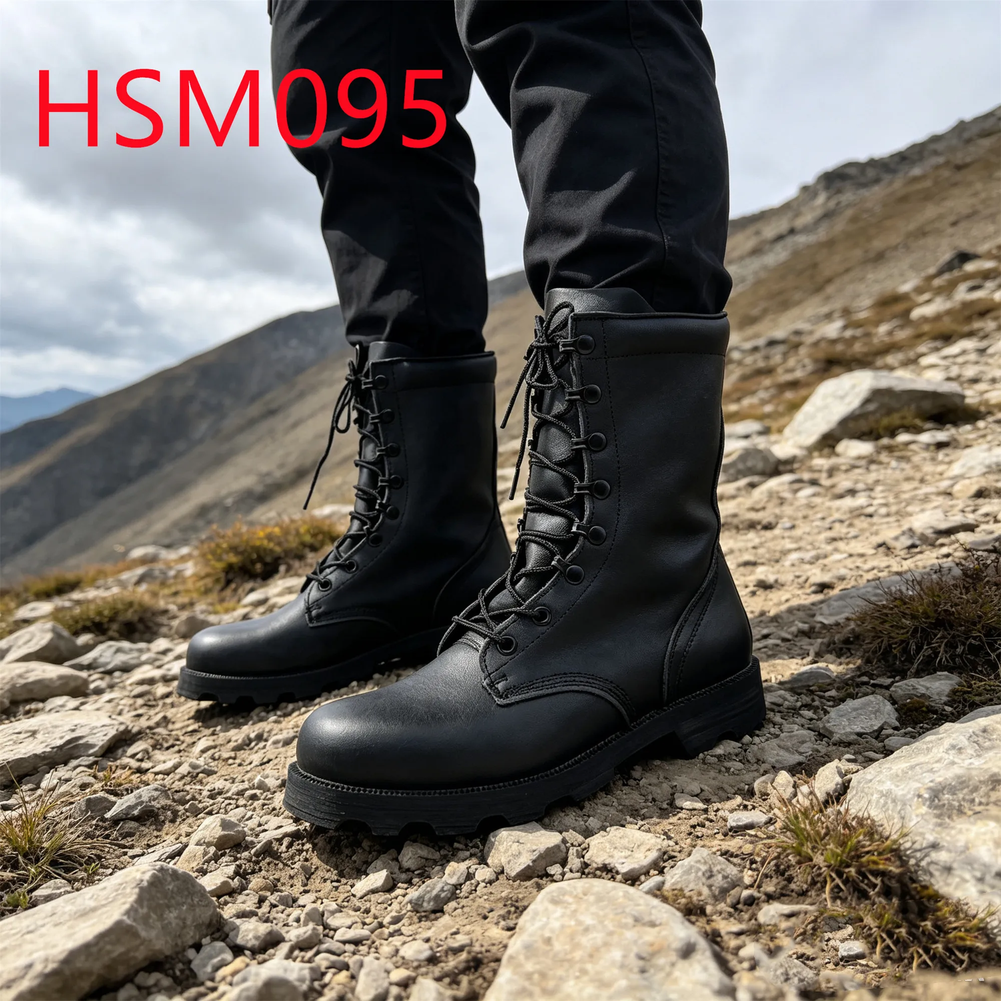 HY,Mountain Hiking Full Grain Leather Combat Boots with Special Shoelace Vulcanized Rubber Sole Hua Singh Tactical Boots HSM095