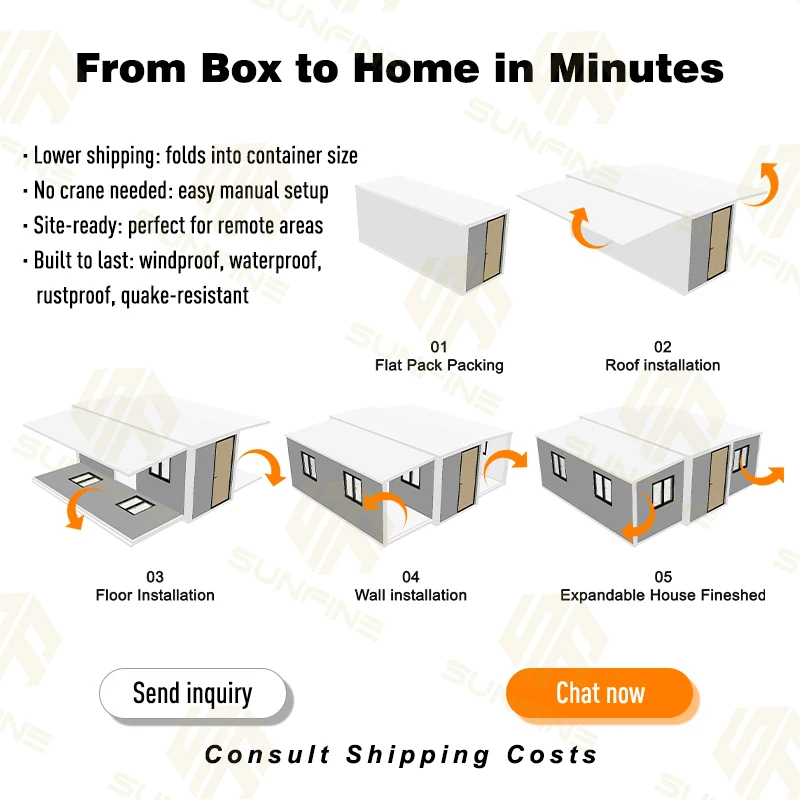 Skillion Roof Prefabricated Modular House Prefab Steel 2 Bedroom Expandable Container Granny Flat House Australian Standards