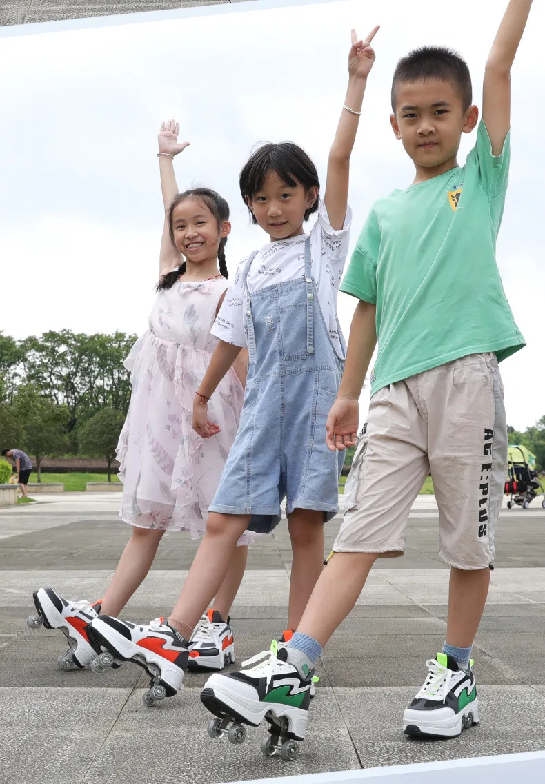 Adjustable Kick Out Wheeled Shoes Zapatos Con Ruedas Kick Roller Skate Shoes With Retractable Wheels Rollers Adult