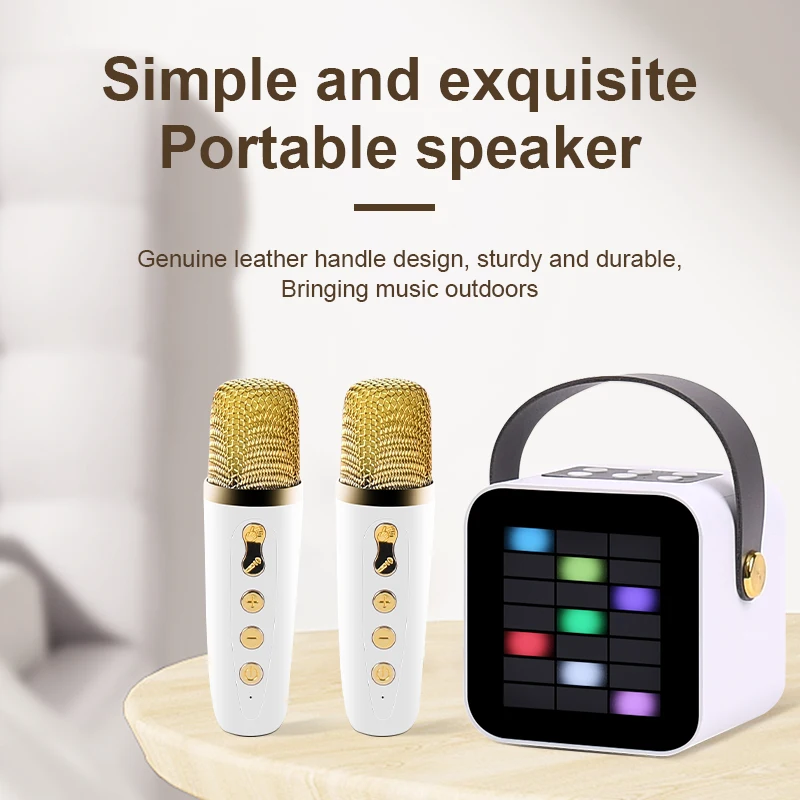 Mini Karaoke Machine With Wireless Single Microphone Wireless Tutor Speaker With RGB LED Lights Outdoor Portable Radio Speaker