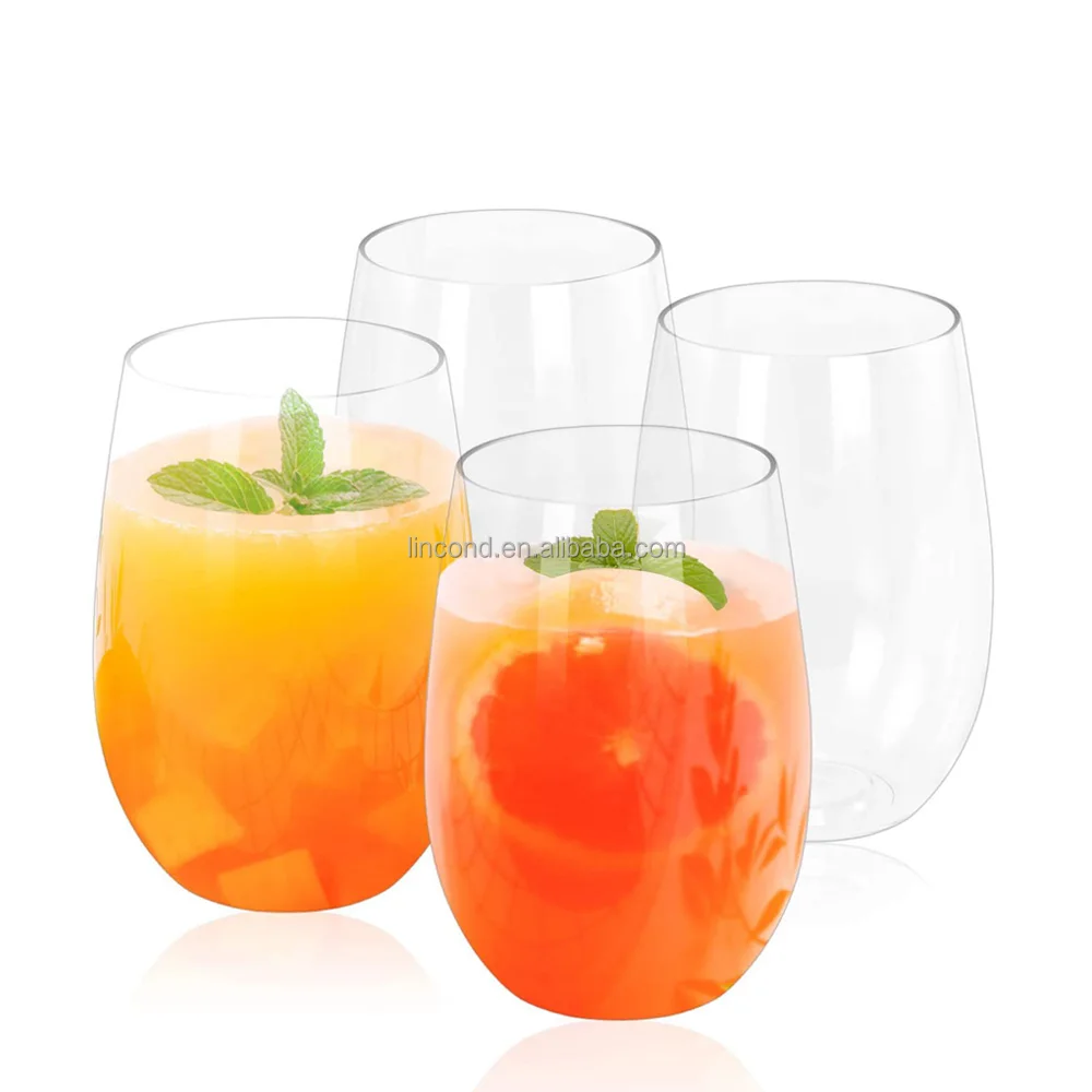 Tritan 12oz 16oz Plastic Glass Unbreakable Wine Glasses Clear Stemless