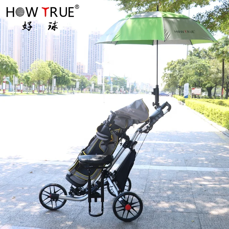 HOW TRUE Swivel Foldable 3 Wheel Golf Push Cart Foldable Aluminum Golf Trolley With Umbrella Stand