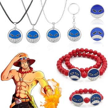 Anime One Pieced Portgas Luffy Red Beads Necklace Bracelet Brooch Earring Cosplay Pendant Jewelry Women