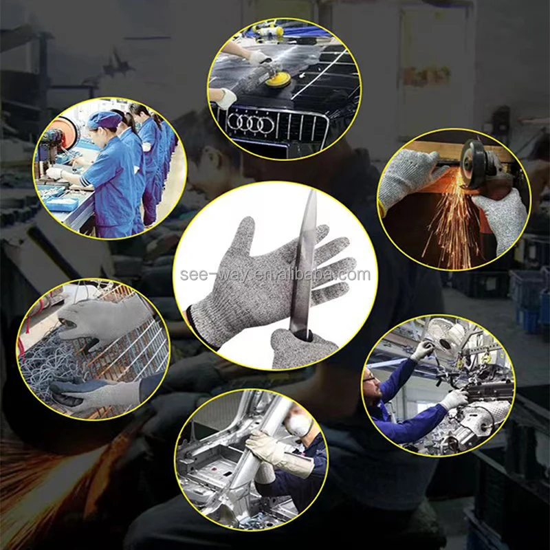 Seeway  HPPE Anti Cut Level 5 Protection Safety Gloves Cut Resistant Glove for Handjob Work