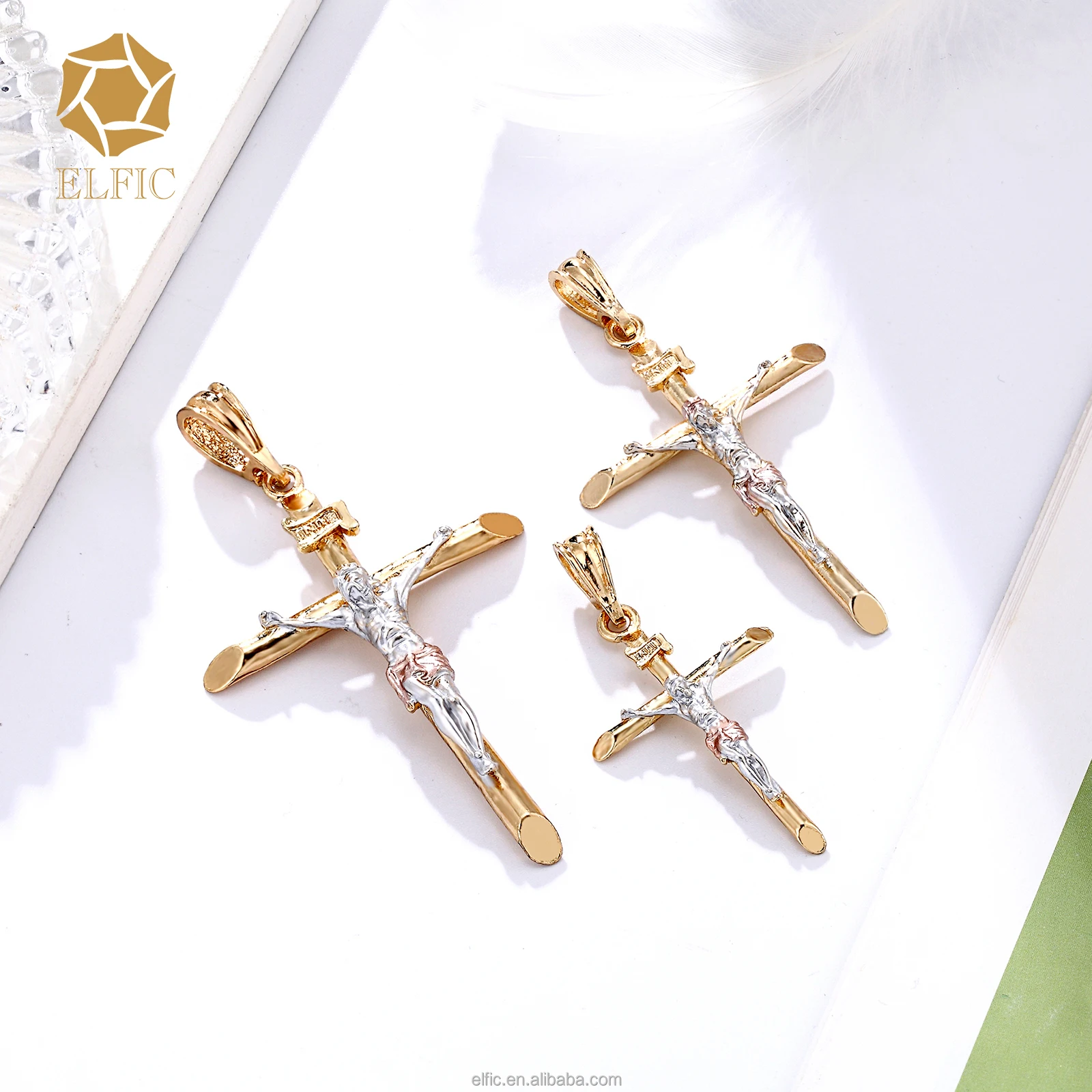 Elfic Fashion Jewelry Necklace Christian Pendant,hot Sale 14K Gold Plating Cross Pendant