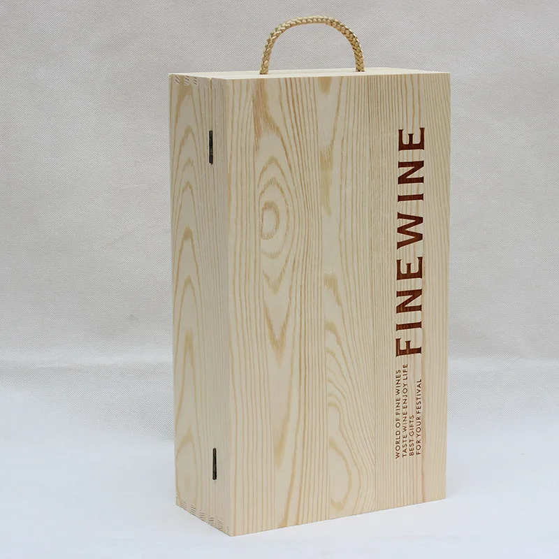 Elegant two bottles wooden wine box, wood packaging gift wine boxes hinged lid