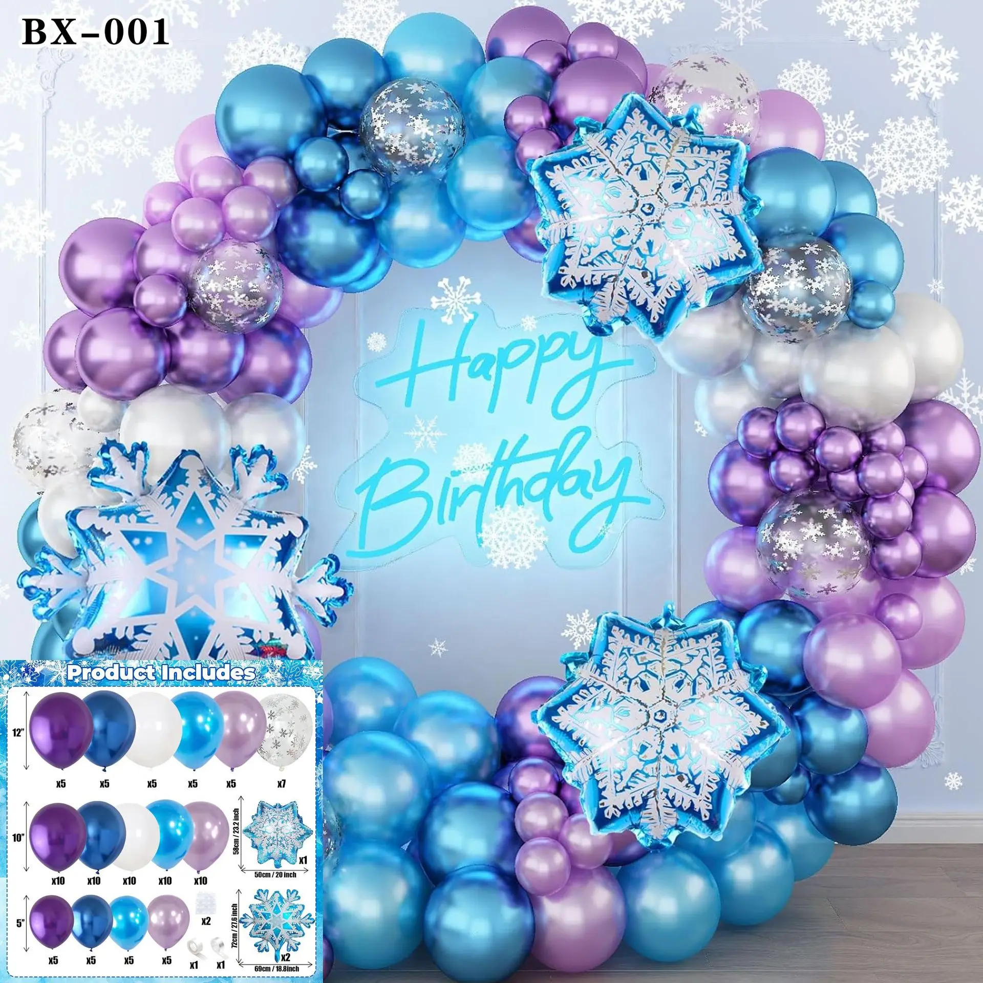 Frozen Blue Balloons Arch Garland Kit Snowflake Winter Wonderland Christmas Snow Princess Birthday Party Decorations