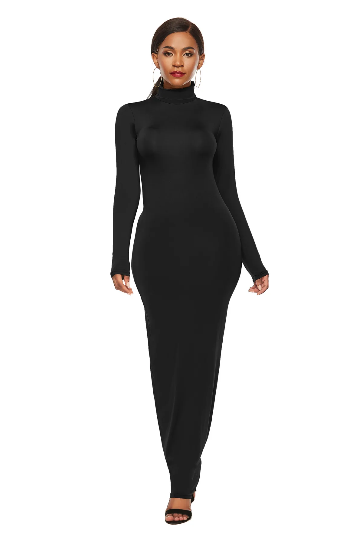 plus size black turtleneck dress Black Turtleneck Side Slit Midi Sweater Dress – The Prissy Pelican main image 1