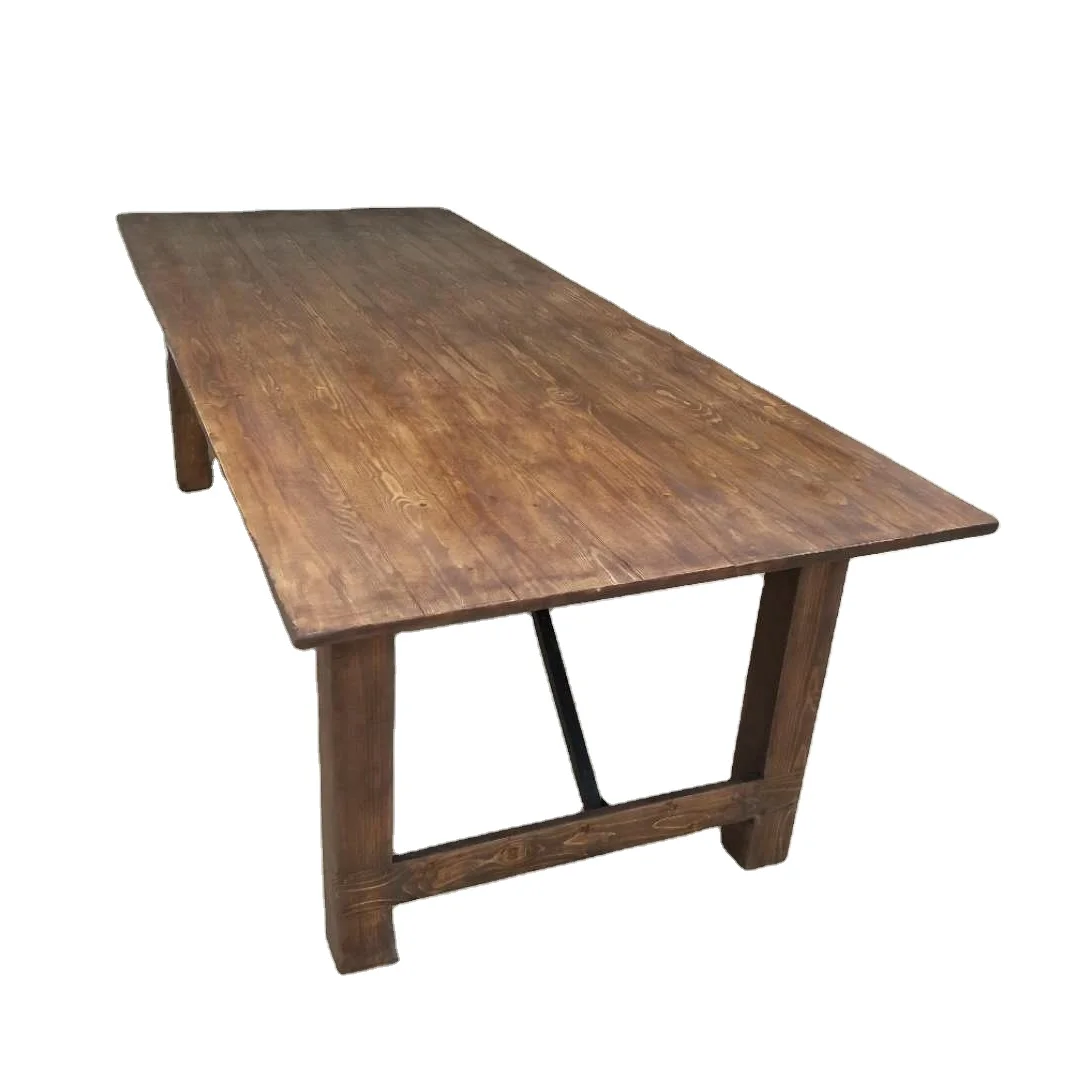 Modern Brown Color Solid Wood Farm Harvest Dinning Table for Wedding Party Outdoor Hotels and Halls
