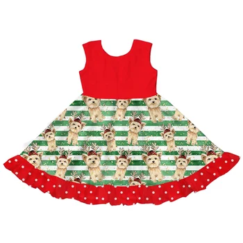 Boutique girls' dress sleeveless animal print lion red ruffle design dresses
