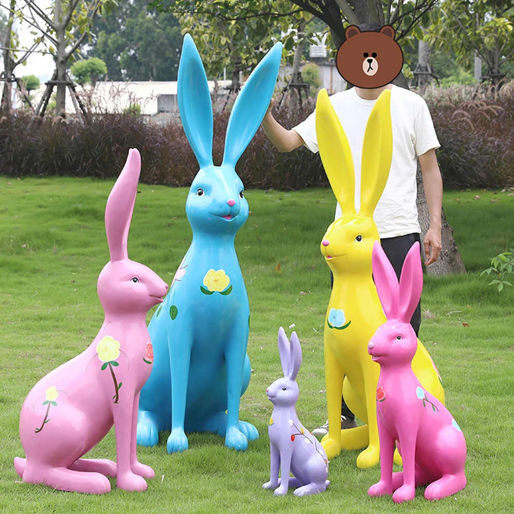 Factory Wholesale Realistic Resin Bunny Figurines Fiberglass Rabbit Statues For Easter Garden