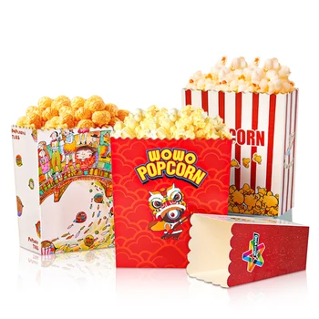 ZJPACK Recycled Custom Printed Popcorn Boxes,folded square Box Packaging for Popcorn Snack Party Use