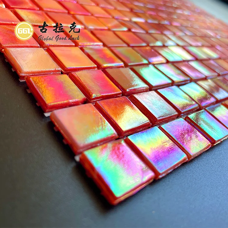 Wall Glitter Square Mosaic Tile Red Color Glass Tile Swimming Pool Tile