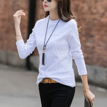 Round neck press pleated thickened ground wool base shirt women's long sleeve T-shirt slim inside the top small shirt