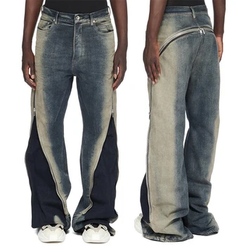 Baggy Denim Jeans Men Custom Heavyweight Designer Washed Zipper Stacked Jeans