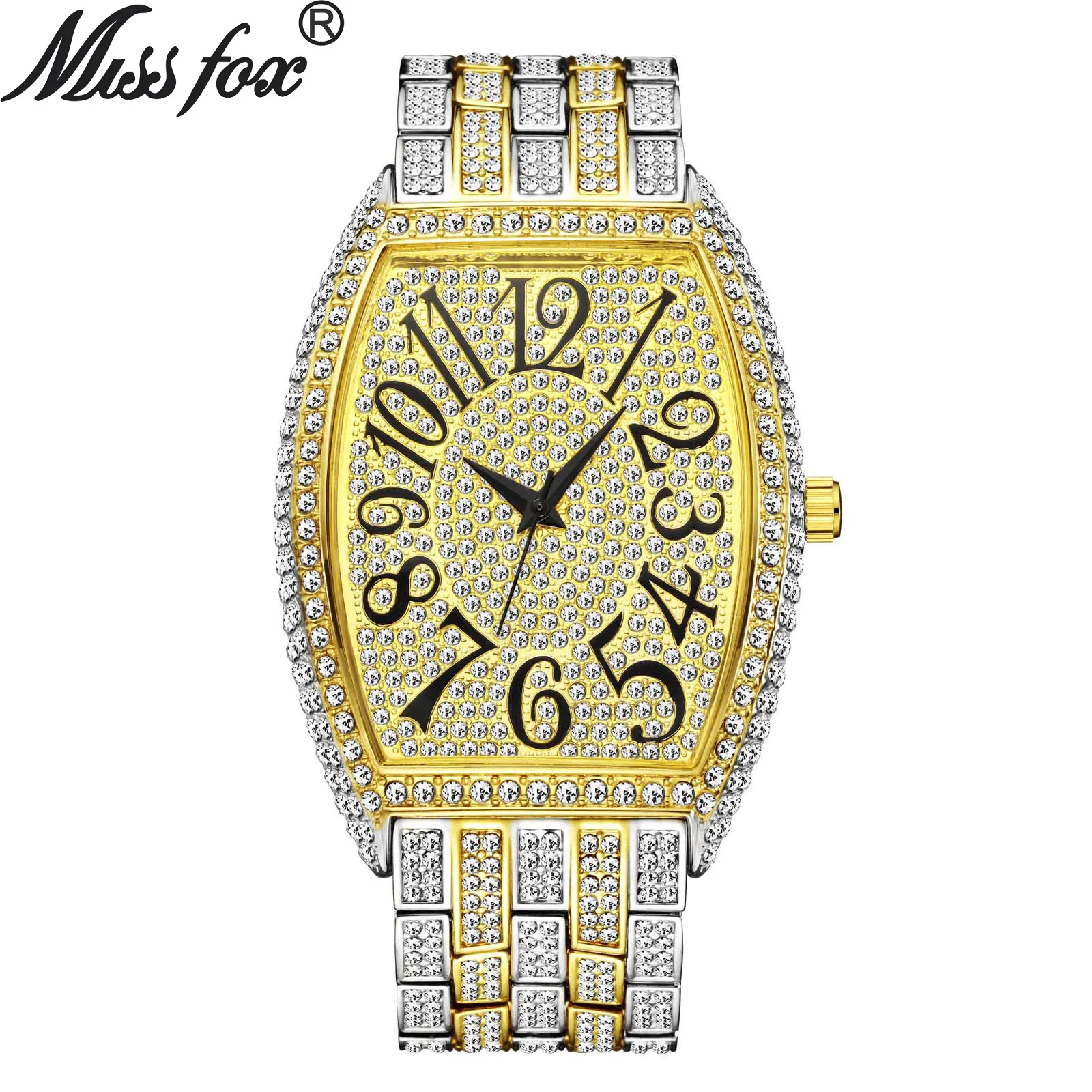 Luxury Ice Out square Watch Man Bling Watch Gold Diamond Watch Mens Reloj  Hip Hop Wristwatches Men Wrist