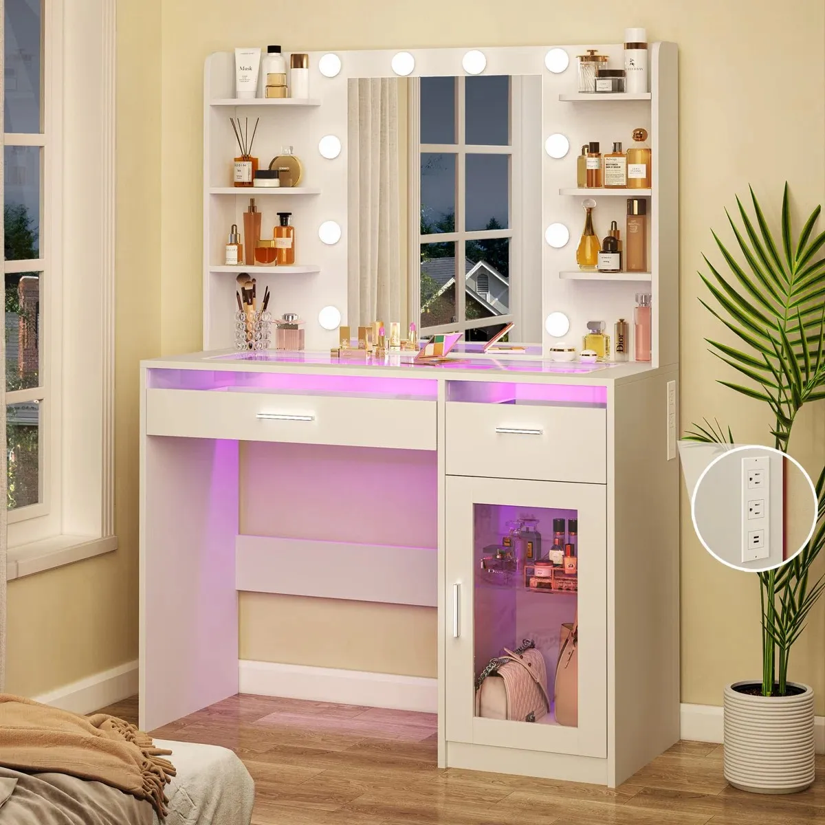 white christmas dresses Engineered Wood Dressing Table with Mirror Shelves and Storage Cabinet –  Caspian Furnitures main image 0