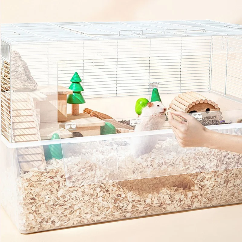 Gabbia Per Criceti A 2 Livelli &ndash; Acrilico Trasparente 45x28x34 Cm, Con Isolamento, Per Cincill&agrave; E Piccoli Animali