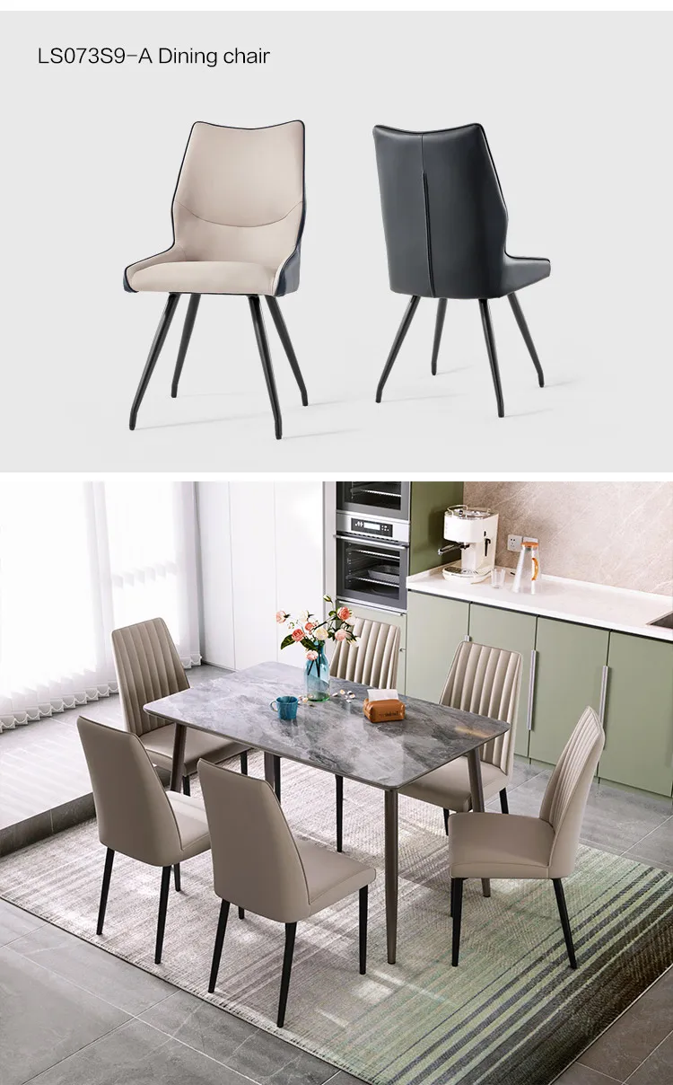 Linsy Black Steel Square Marble Dining Tables Modern Granite Stone Top Dinner Table Set For 4 6 Chairs LS292R1