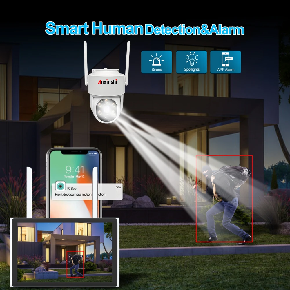 Eseecloud Outdoor Solar Wireless Security Camera System 4MP PTZ Dome with Monitor Garden