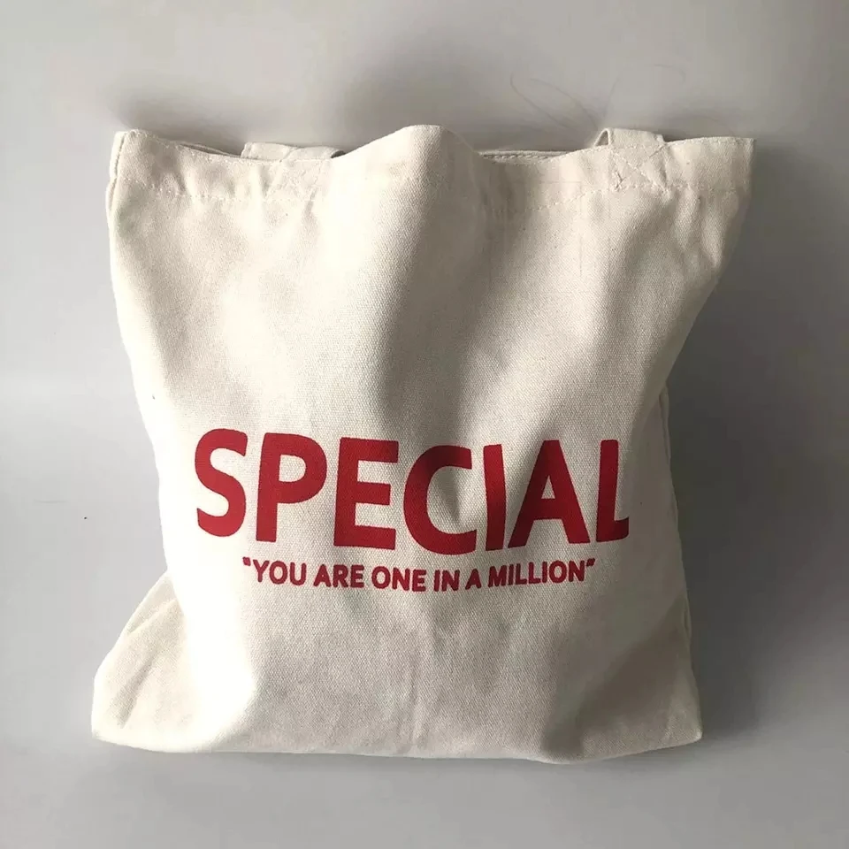 Can Add Your Own Logo Printed Dust Proof Natural Semi White Cotton Canvas Custom Drawstring Tote Bag for Shopping