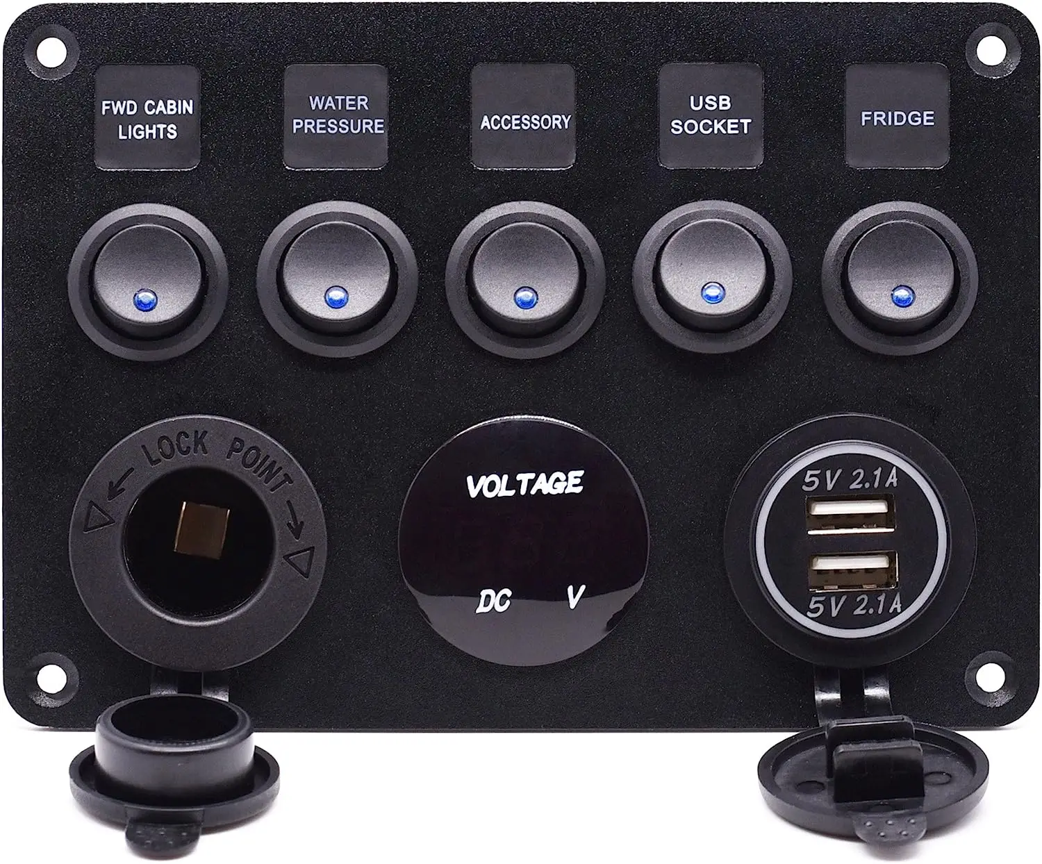 KOSDFOGE 4 Gang Interruttore Pannello Luce Blu DC 12V 16a Interruttore a Pulsante in Acciaio Inossidabile per Camper Barca Yacht Veicoli Stradali Camion Rimorchi