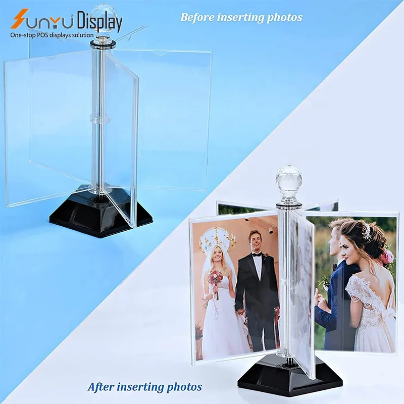 New Creative 360 Degrees Can Rotate Acrylic Bezel-free Picture Frame Display Stand Printed Photos, Menu Plexiglass Display Stand