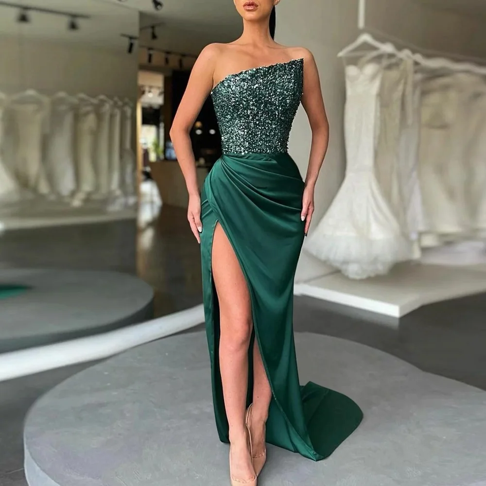 2023 New Green Elegant Sequin Embellished Dresses Fairy Long Sleeveless ...