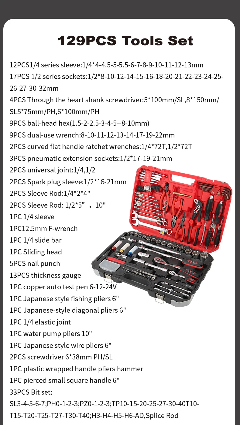 Alibaba.com: KAFUWELL H2904A 129pcs Professional Mechanic Hand Tools Set,  includes sockets, ratchet wrenches, and pliers. Explore OEM options for  customized purchasing., image size:790x1400